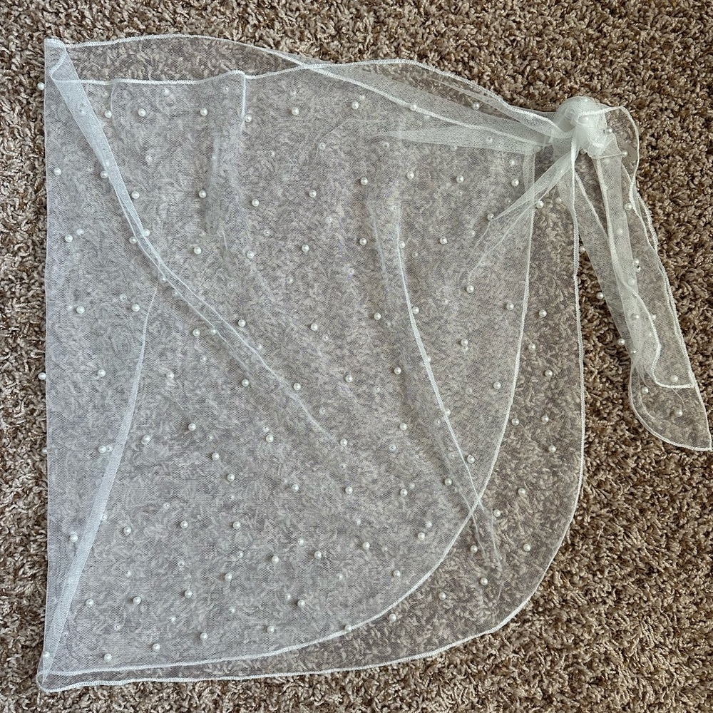 Sheer White Pearl-Embellished Wrap Skirt